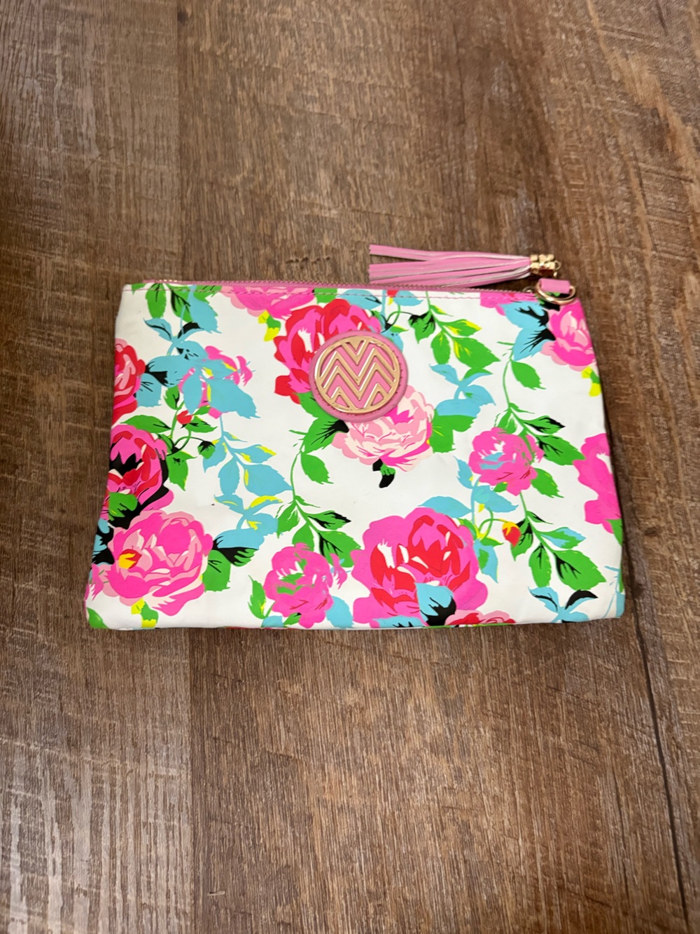 Macbeth Collection by Margaret Josephs Pink Floral Cosmetic Pouch with Tassel